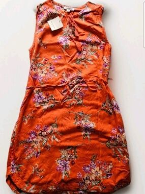 Beach Lunch Lounge Florals Flower Sleeveless Dress Sz M Viscose